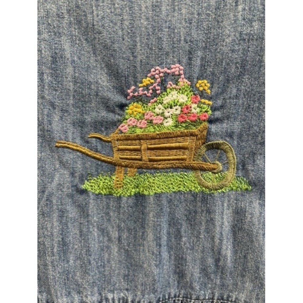 Pull & Bear Denim Mini Denim Dress Embroidered Flower Wheelbarrow - Picture 3 of 4